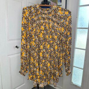 Free People Yellow Flowers in Her Hair Long Sleeve Bohemian Floral Tunic Size S